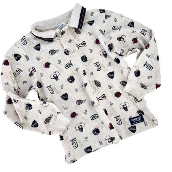 OshKosh B'gosh Kids Vintage Sweatshirt Boys Henley Sports Game White 7 - Picture 1 of 7